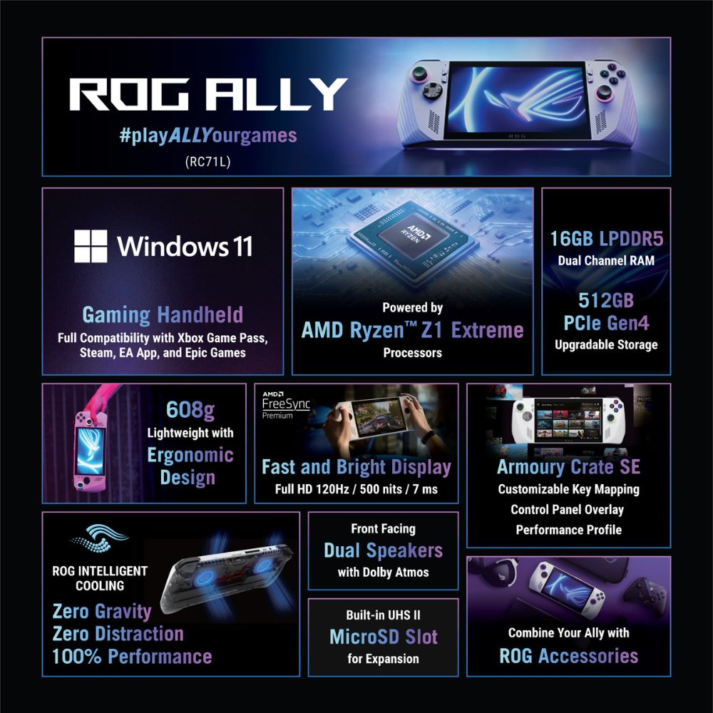 Asus ROG Ally Handheld Gaming PC (AMD Ryzen™ Z1 Extreme Processor/ 16G